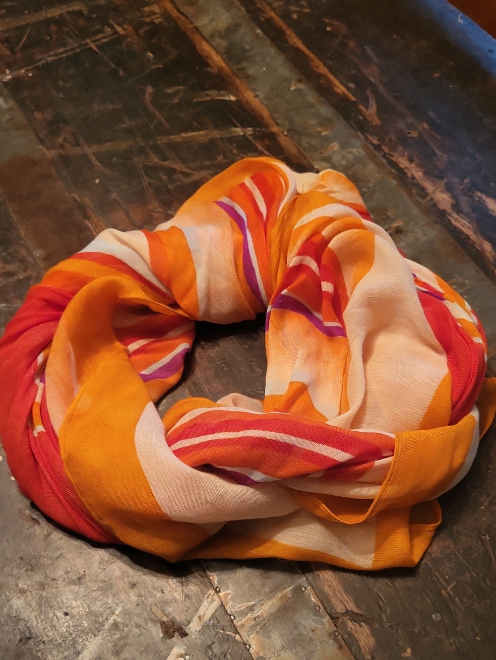 Echo Orange, Red, White & Purple Striped Infinity Scarf